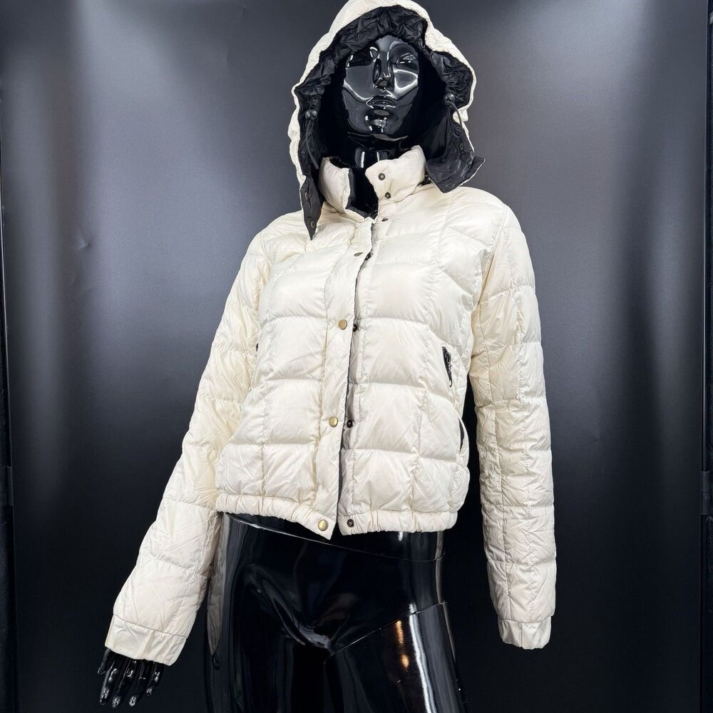 Vintage Moncler Hooded Down Puffer Jacket Size 2 M Bomber Coat White Cream